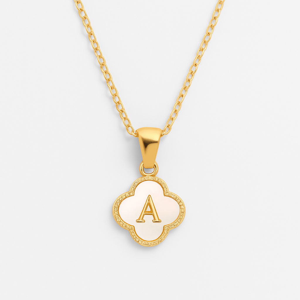Four Leaf Clover Initial Necklace-Dazzledvenus