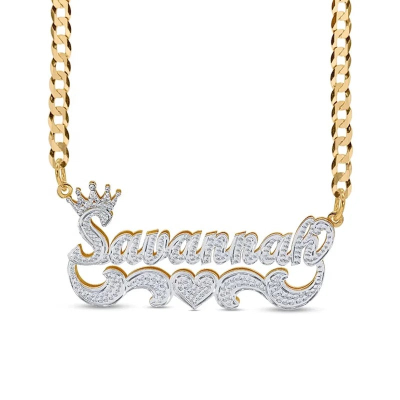 Personalised Crown Name Plate Necklace-Elevate your style with a personalized touch! Order your personalised bubble name necklace now to add a unique accessory to your collection. Don't miss out!-Dazzledvenus