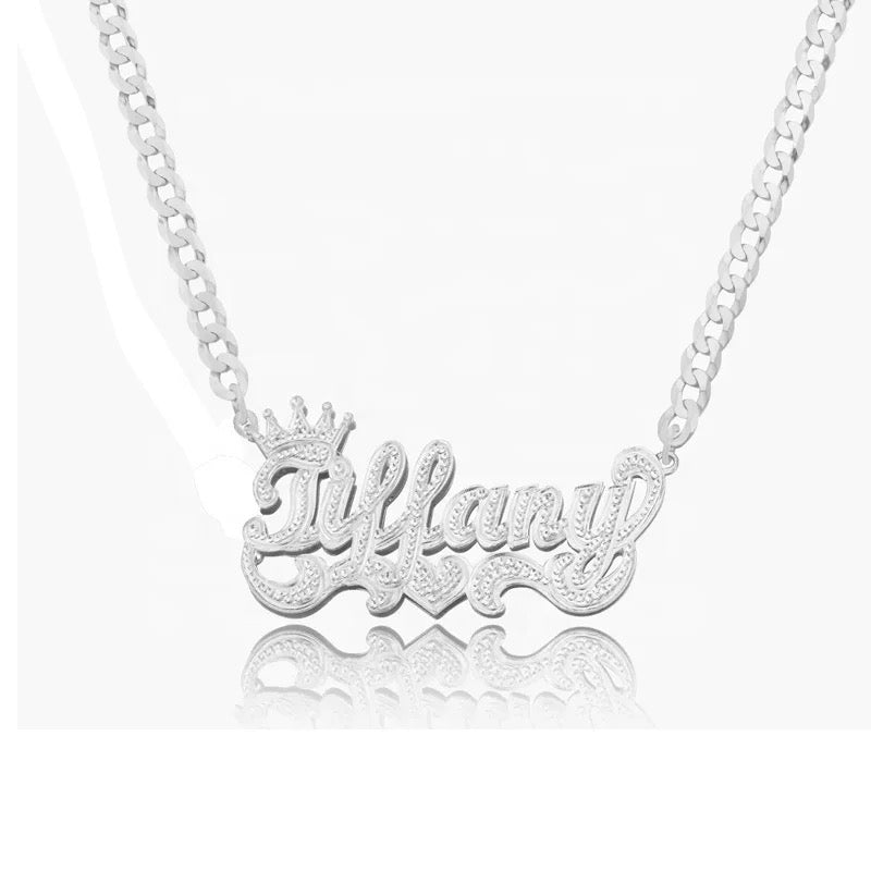 Personalised Crown Name Plate Necklace-Elevate your style with a personalized touch! Order your personalised bubble name necklace now to add a unique accessory to your collection. Don't miss out!-Dazzledvenus