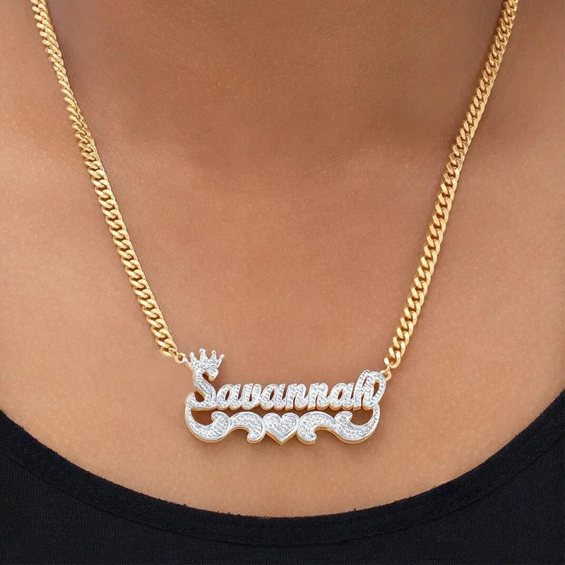 Personalised Crown Name Plate Necklace-Elevate your style with a personalized touch! Order your personalised bubble name necklace now to add a unique accessory to your collection. Don't miss out!-Dazzledvenus