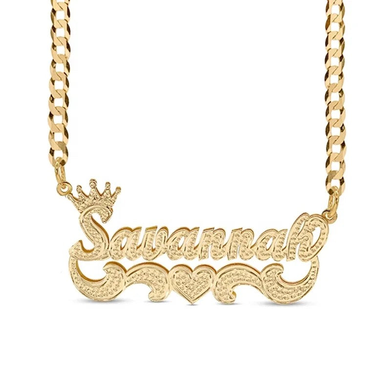 Personalised Crown Name Plate Necklace-Elevate your style with a personalized touch! Order your personalised bubble name necklace now to add a unique accessory to your collection. Don't miss out!-Dazzledvenus