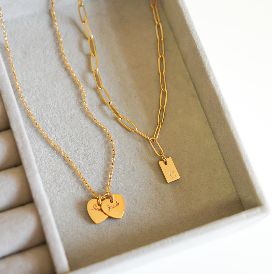 Initial Tag Paperclip Necklace