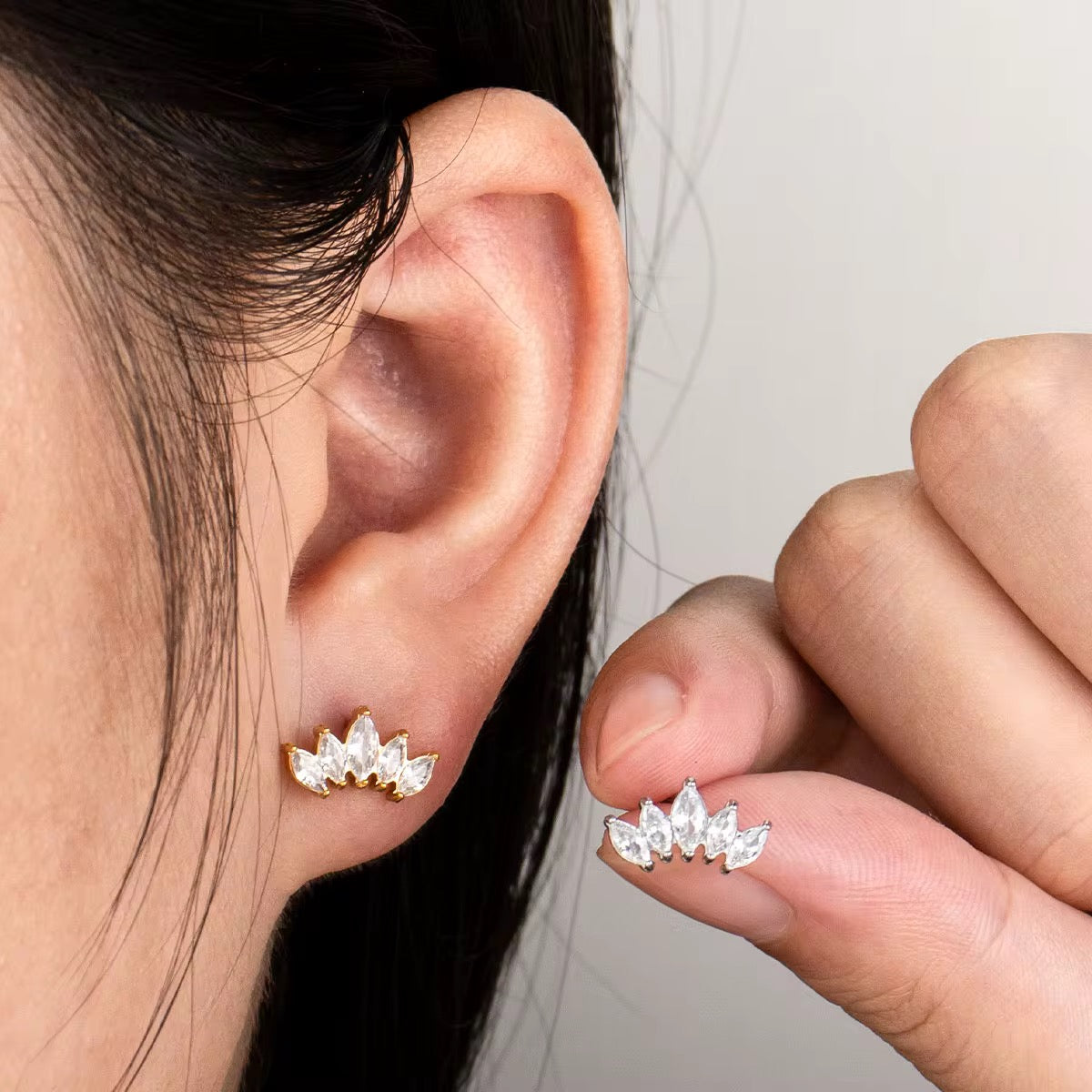 Marquise Crown Stud Earring-Dazzledvenus