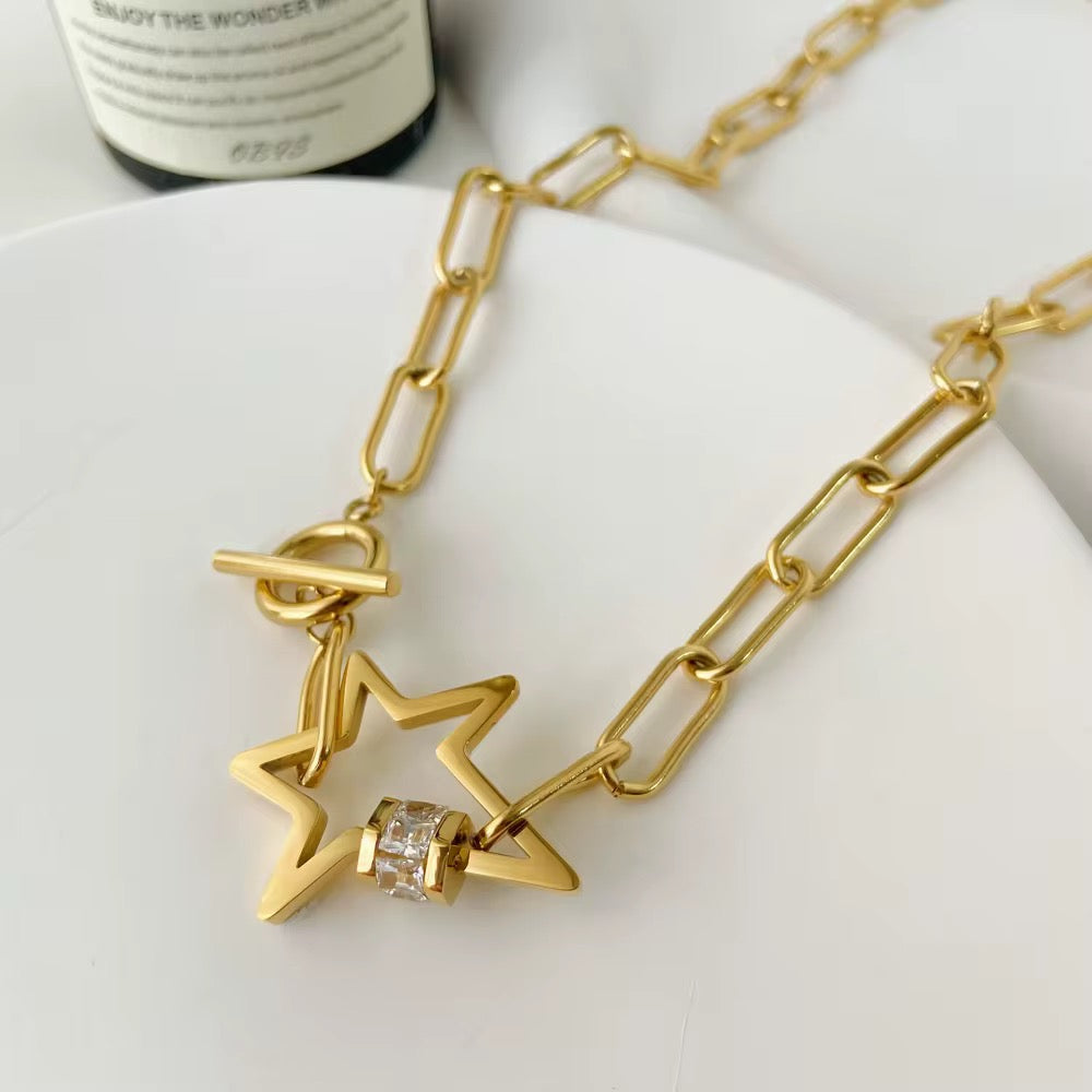 Statement Star Toggle Necklace-Purchase stylish Twisted Herring Bone Necklace. Explore our online collection for trendy accessories reflecting the charm of the Emerald Isle. Order yours now!-Dazzledvenus