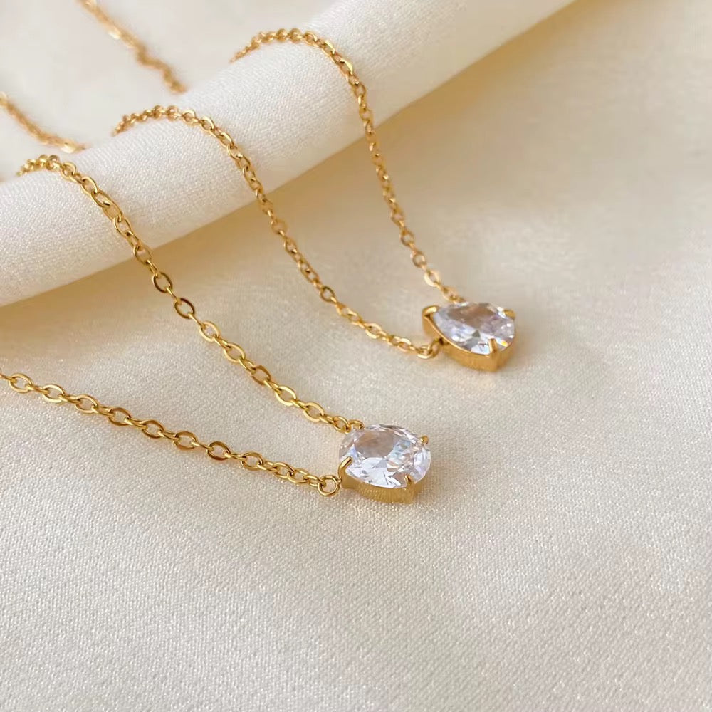 Solitaire Oval Diamond Pendant Necklace-Dazzledvenus