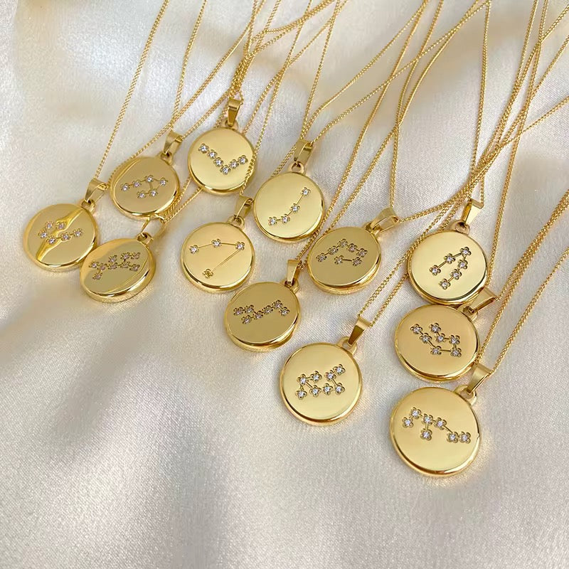Stargazer Zodiac Necklace-Purchase stylish Twisted Herring Bone Necklace. Explore our online collection for trendy accessories reflecting the charm of the Emerald Isle. Order yours now!-Dazzledvenus