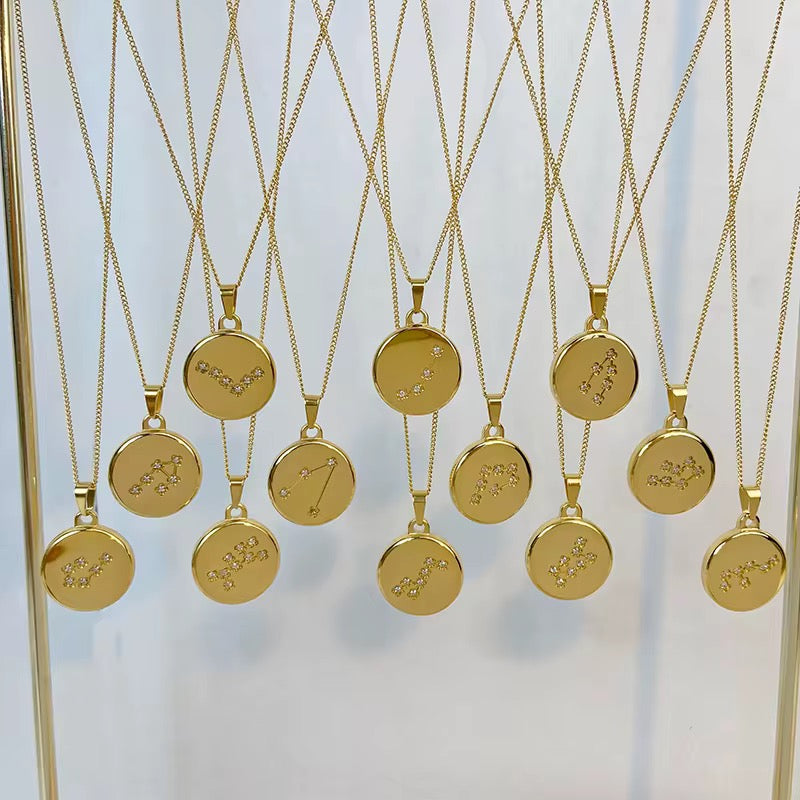 Stargazer Zodiac Necklace-Purchase stylish Twisted Herring Bone Necklace. Explore our online collection for trendy accessories reflecting the charm of the Emerald Isle. Order yours now!-Dazzledvenus