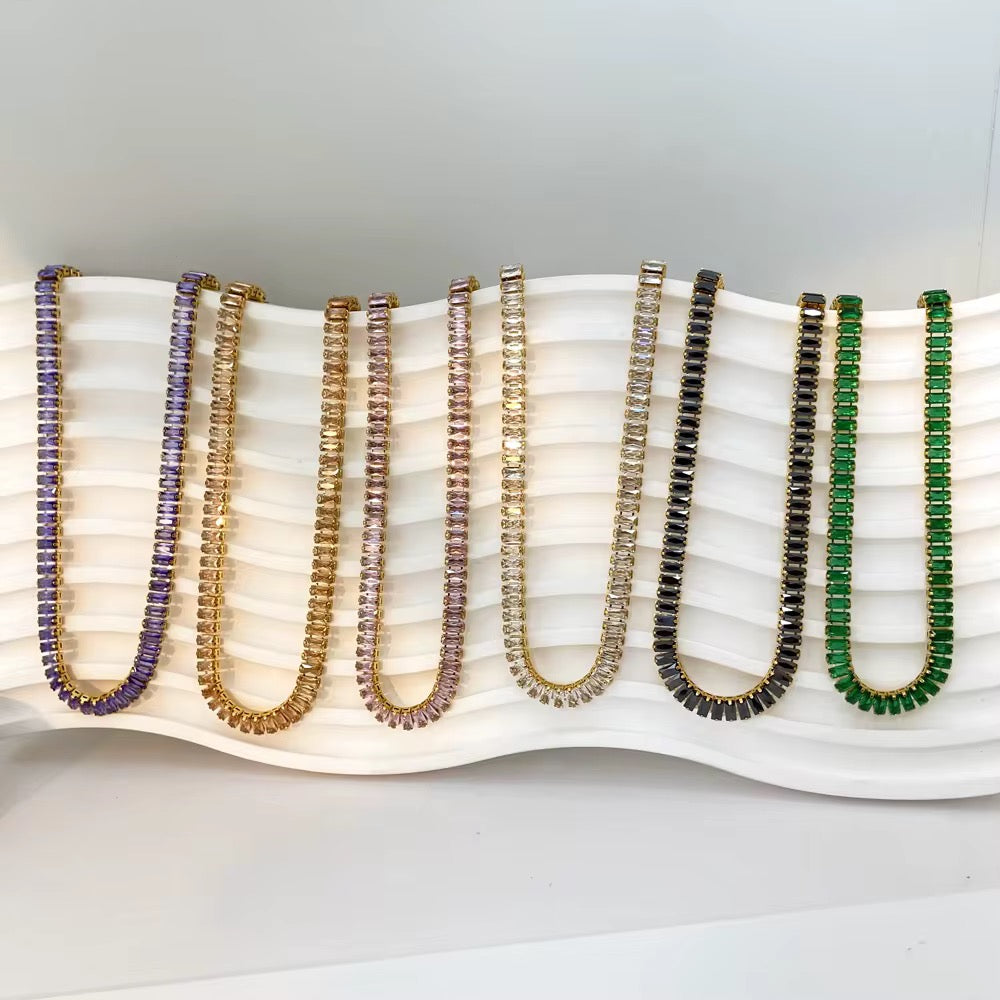 Baguette Tennis Choker Necklace-Elevate your style with our stunning CZ Iced Out Baguette Tennis Necklace. Experience the brilliance of cubic zirconia. Shop now to sparkle and shine. 💕-Dazzledvenus