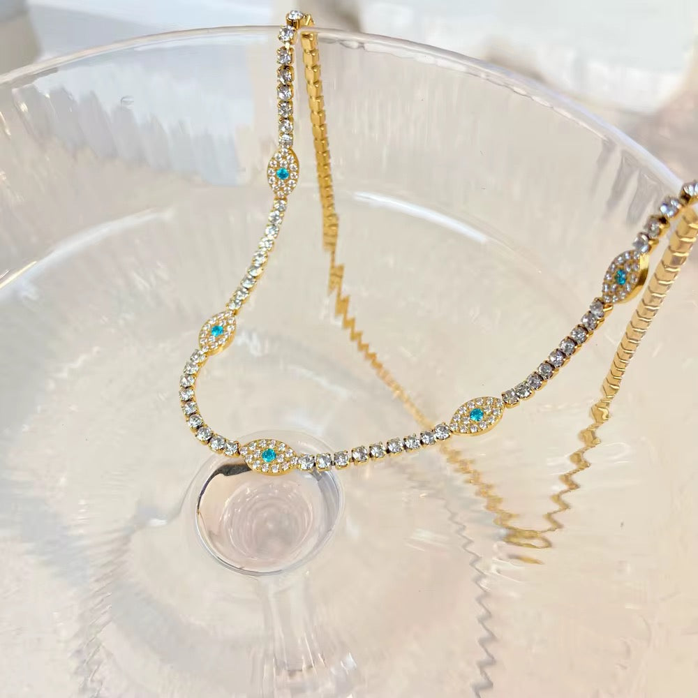 Evil Eye Tennis Necklace-Purchase stylish Twisted Herring Bone Necklace. Explore our online collection for trendy accessories reflecting the charm of the Emerald Isle. Order yours now!-Dazzledvenus