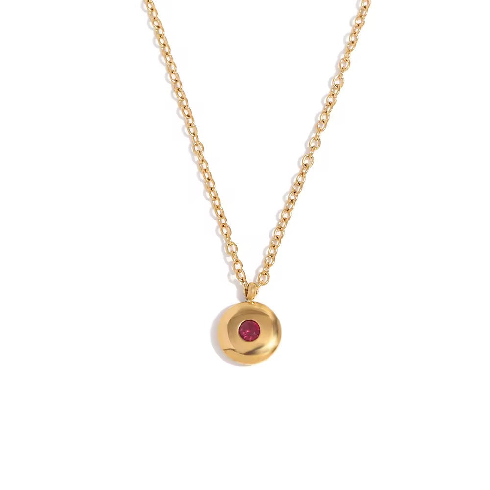 Mini Disc Birthstone Necklace-July-Dazzledvenus