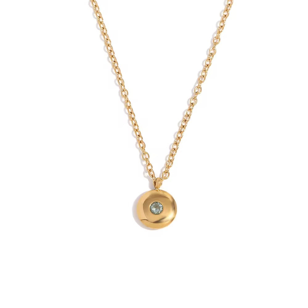 Mini Disc Birthstone Necklace-March-Dazzledvenus
