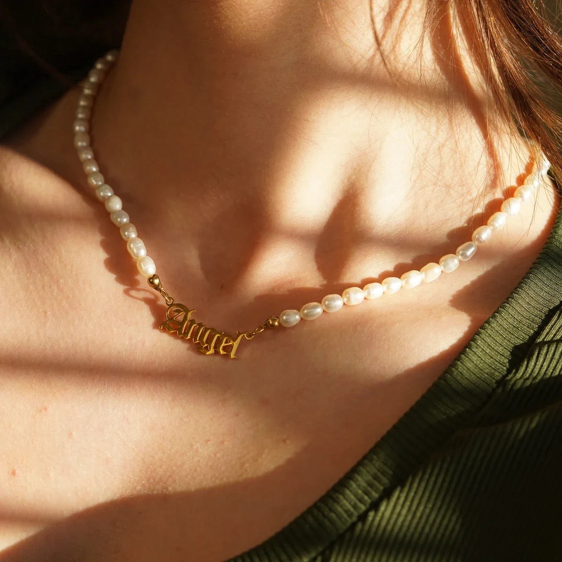 Personalised Custom Pearl Name Necklace-Dazzledvenus