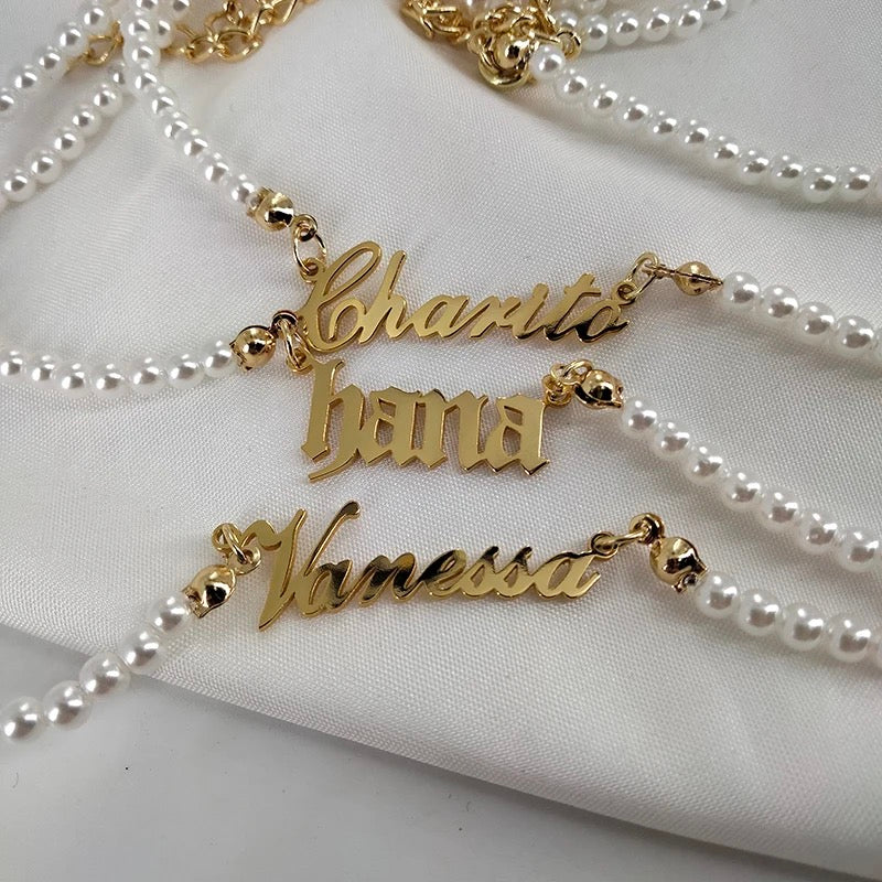 Personalised Custom Pearl Name Necklace-Dazzledvenus