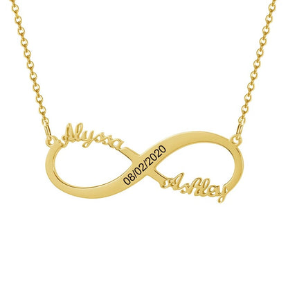 Personalised Double Name & Date Infinity Necklace-Dazzledvenus
