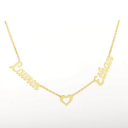 Personalised Custom Double Name Heart Necklace-Dazzledvenus