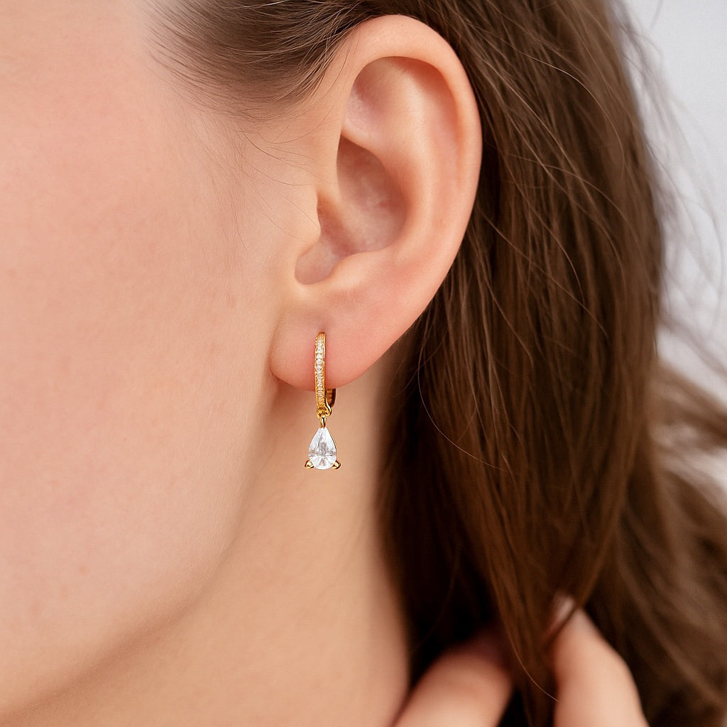 Tear Drop Huggie Hoop Earring-Dazzledvenus
