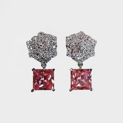 Iced Out Pink Square Cut Bling Earring--Dazzledvenus
