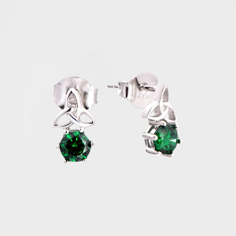 Irish Celtic Trinity Knots Emerald Green Stud Earring-Dazzledvenus