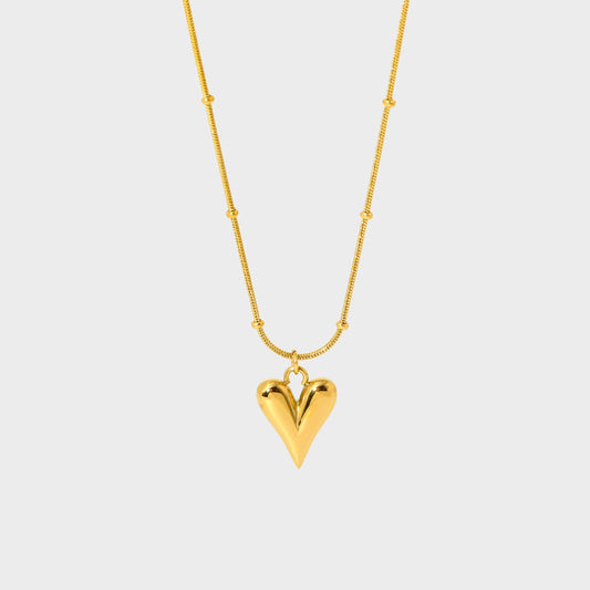 Love Heart Charm Pendant Necklace-Gold-Dazzledvenus