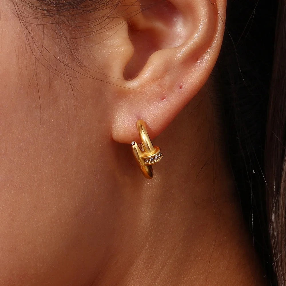 Luxury CZ Stud Nail Mini Huggie Hoop Earrings--Dazzledvenus