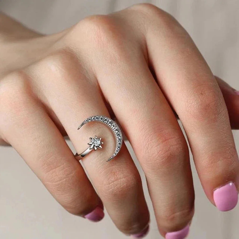 Moon & Star Open Ring--Dazzledvenus