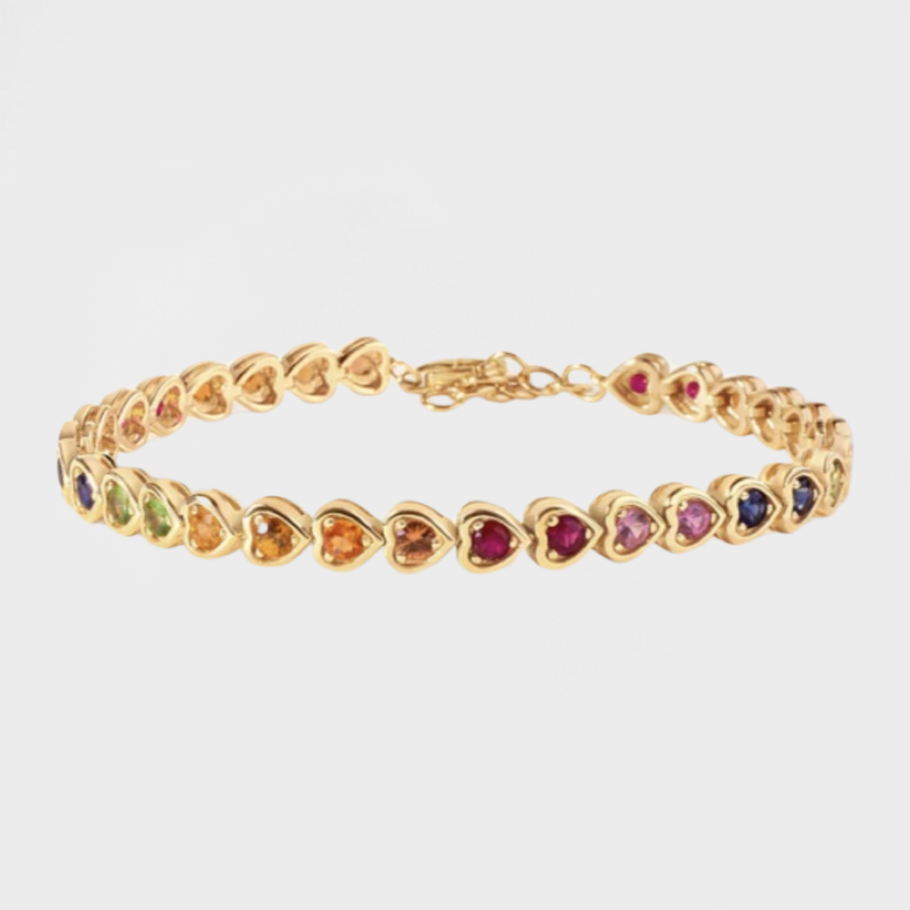 Bezel Multicolour Heart Bracelet-Buy colored stone bracelets online from our exquisite collection. Elevate your style with our stunning Heart Bezel Bracelet. Shop now for a unique accessory!-Dazzledvenus