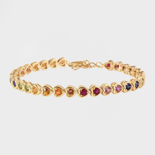 Multi Colored Stone Bracelet-Buy colored stone bracelets online from our exquisite collection. Elevate your style with our stunning Heart Bezel Bracelet. Shop now for a unique accessory!-Dazzledvenus
