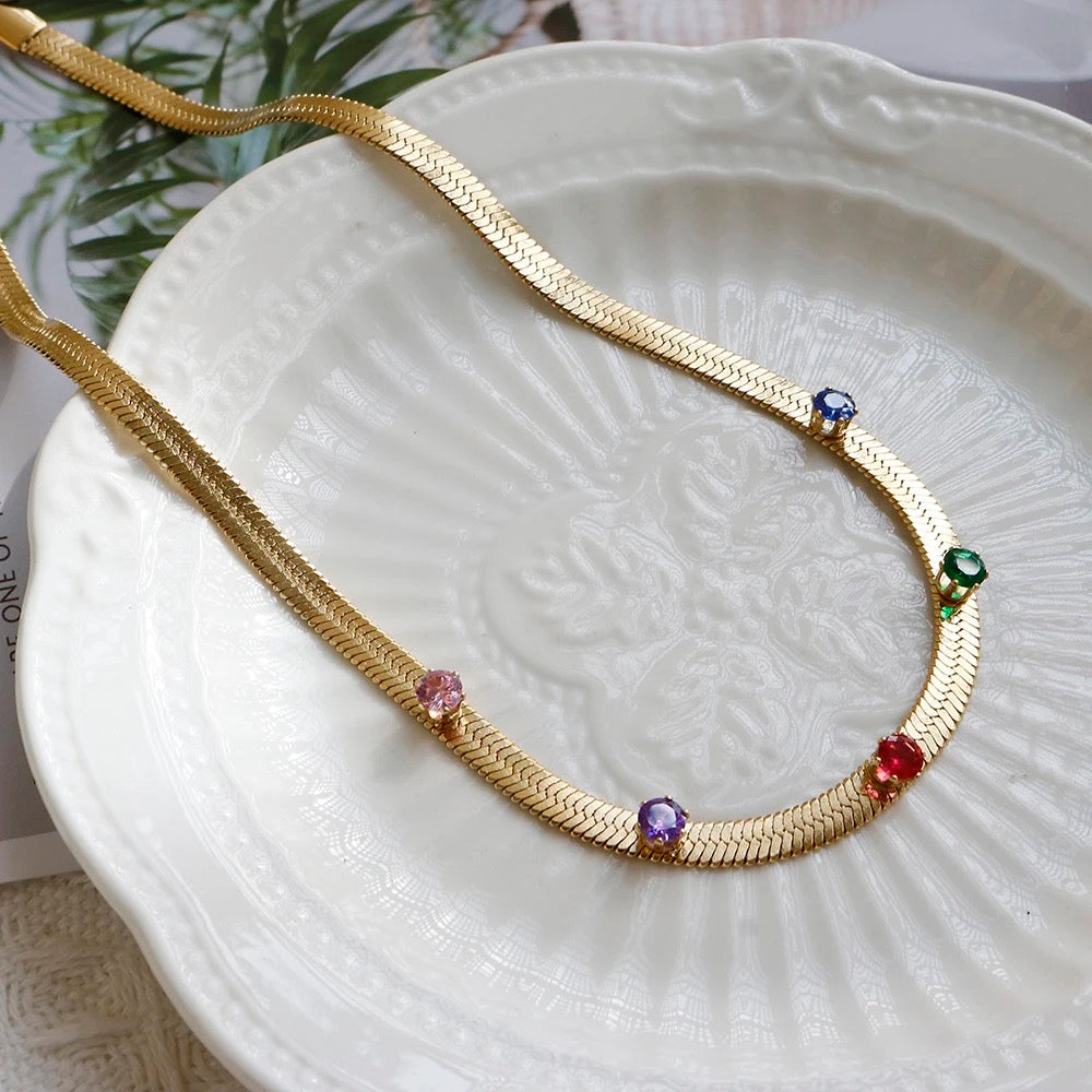 Multi Colour Herring Bone Snake Collar Necklace-Dazzledvenus