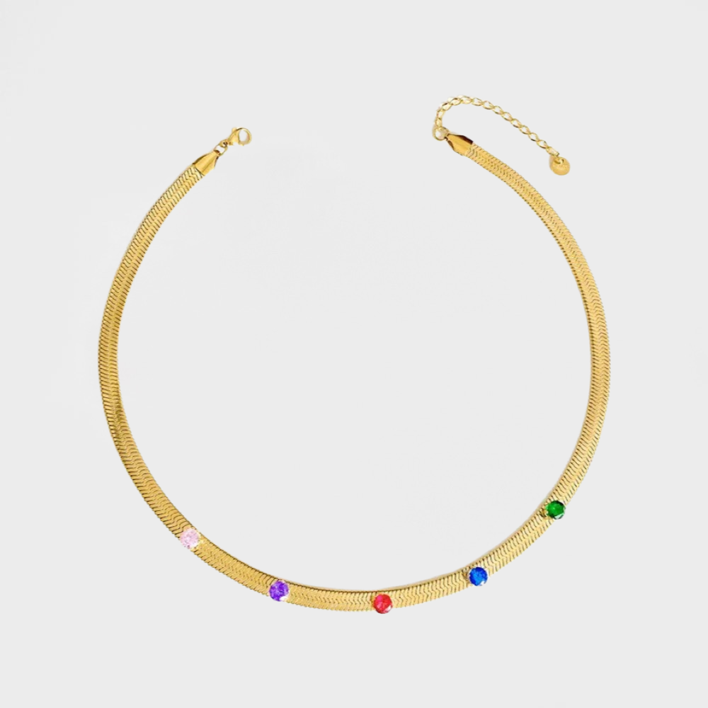 Multi Colour Herring Bone Snake Collar Necklace-Dazzledvenus