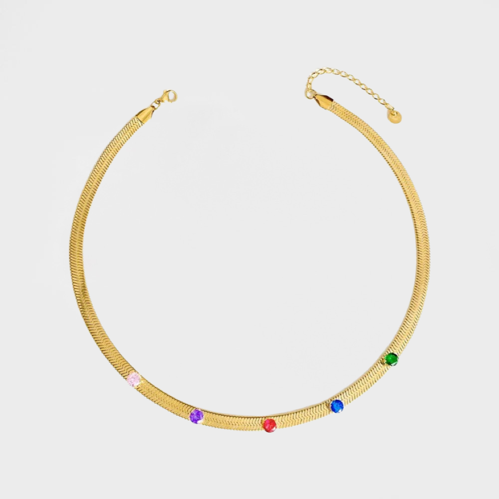 Multi Colour Herring Bone Snake Collar Necklace--Dazzledvenus