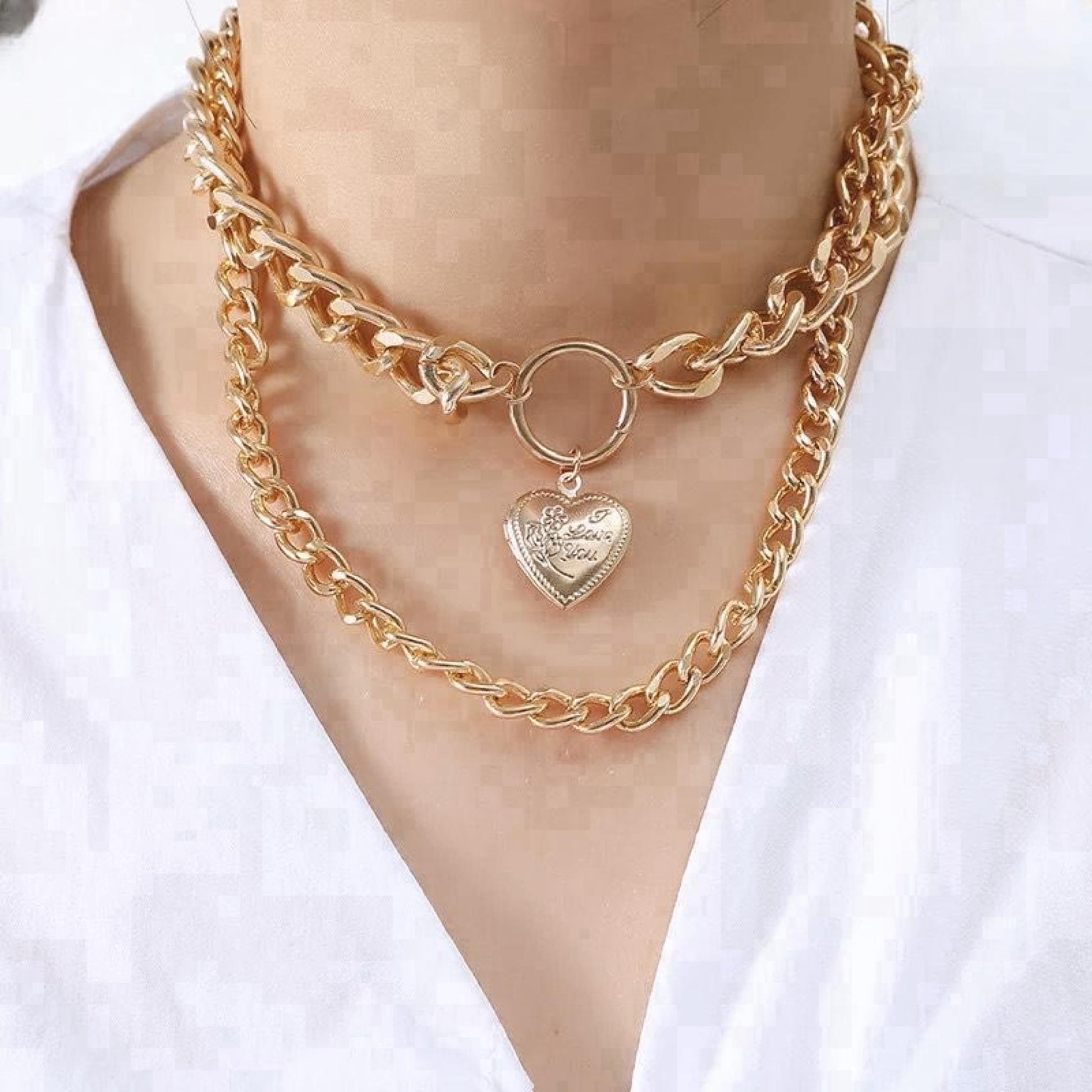 Multilayered Photo Locket Necklace-Gold-Explore our stylish multilayered photo locket necklace, featuring a unique design to keep your cherished memories close. Shop now for a meaningful accessory! 💕-Dazzledvenus