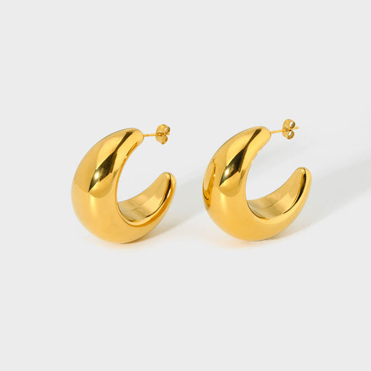 Oversized Hollow Lightweight Crescent Hoop Earring-Gold-Dazzledvenus
