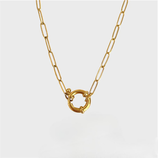 Paper Clip Initial, Birthstone & Pearl Necklace--Dazzledvenus