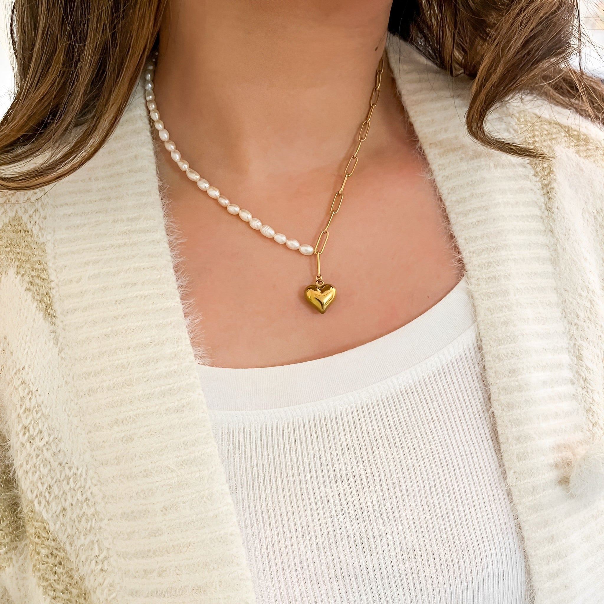 Paperclip Pearl Heart Necklace--Dazzledvenus