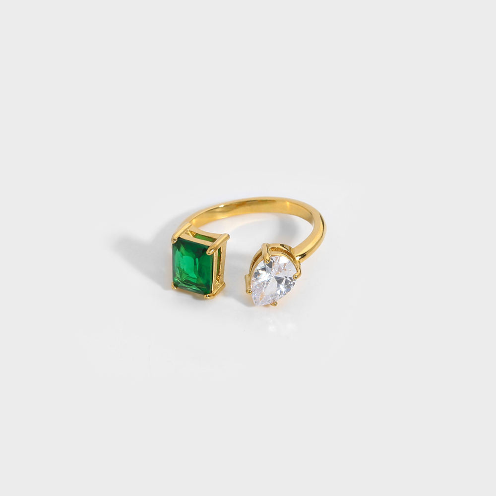 Pear & Square Multicolor Ring-Green/White-Shop our exquisite collection of Pear & Square Multicolor Ring. Find the perfect symbol of your love with our stunning designs. Buy now!-Dazzledvenus