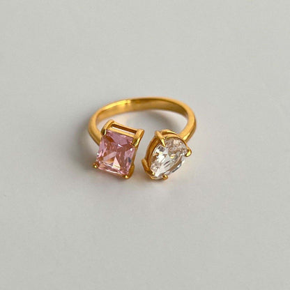 Pear & Square Multicolor Ring-Pink/White-Shop our exquisite collection of Pear & Square Multicolor Ring. Find the perfect symbol of your love with our stunning designs. Buy now!-Dazzledvenus