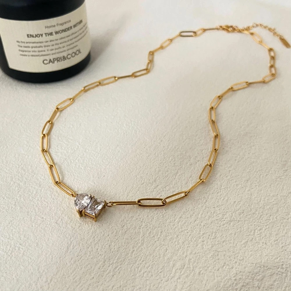 Pear & Square Paper Clip Link Necklace--Dazzledvenus