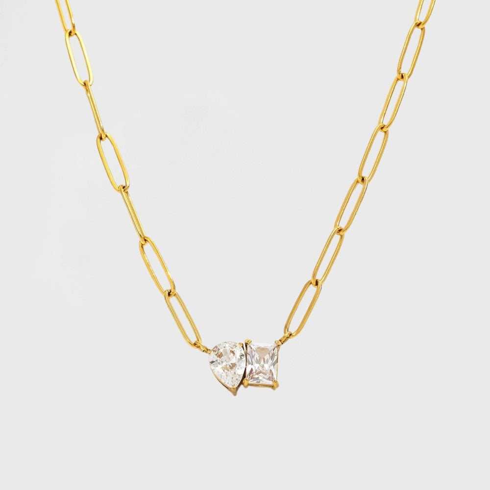 Pear & Square Paper Clip Link Necklace--Dazzledvenus