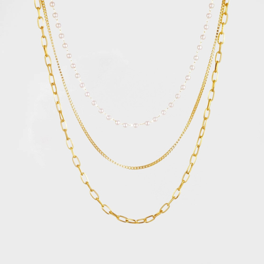 Pearl & Paperclip Triple Layer Necklace-Elevate your style with our elegant Pearl & Paperclip Triple Layer Necklace. Featuring a unique design, this accessory add sophistication to any outfit. Buy now-Dazzledvenus