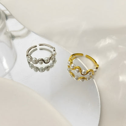 Pearl Wave Adjustable Ring--Dazzledvenus