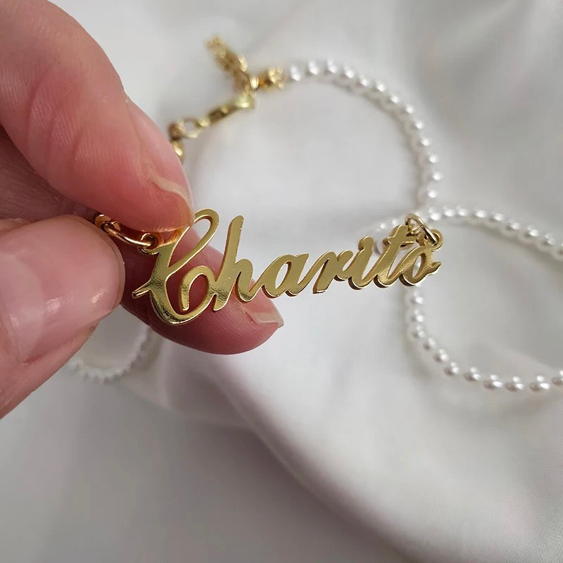 Personalised Pearl Name Necklace-Enhance your look with our exquisite Personalised Pearl Name Necklace. Personalize it for a touch of sophistication. Don't wait. Order now to elevate your style-Dazzledvenus