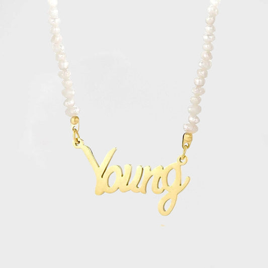 Personalised Pearl Name Necklace-Enhance your look with our exquisite Personalised Pearl Name Necklace. Personalize it for a touch of sophistication. Don't wait. Order now to elevate your style-Dazzledvenus