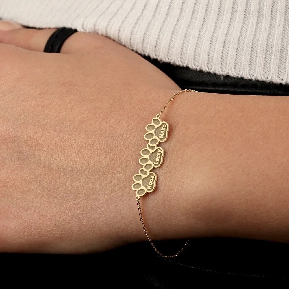 Personalised Pet Paw Name Bracelet-Craft your unique story with our personalized dual name and date bracelet. Order now to carry your special moments elegantly on your wrist. Shop Now! ✔-Dazzledvenus