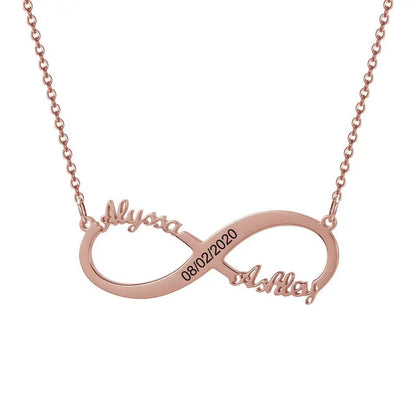 Personalized Infinity Love Name & Date Necklace-Discover the allure of a personalized double-name necklace. Elevate your style with this unique accessory, crafted just for you. Visit our website and order now-Dazzledvenus