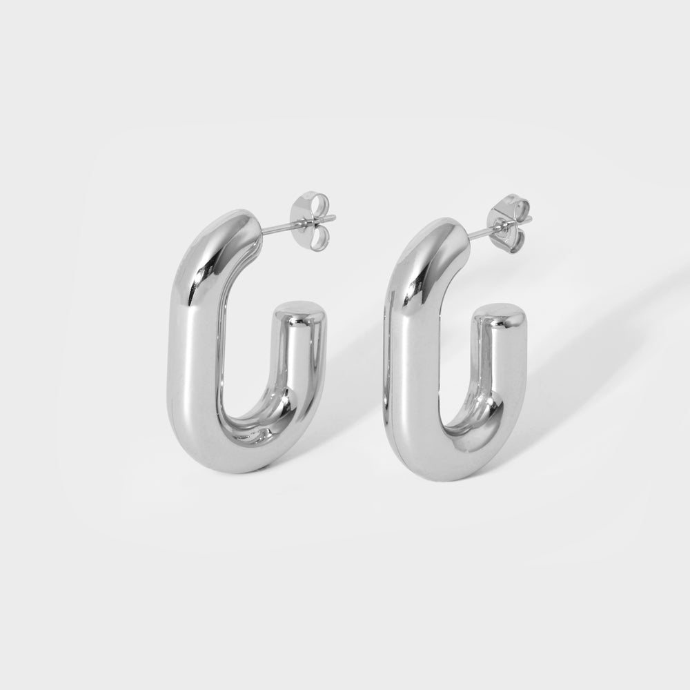 Geometric U Link Earring-Silver-Shop our collection of romantic and stylish heart hoop earrings online. Find the perfect accessory to express your love and elevate your style. Purchase now!💟-Dazzledvenus