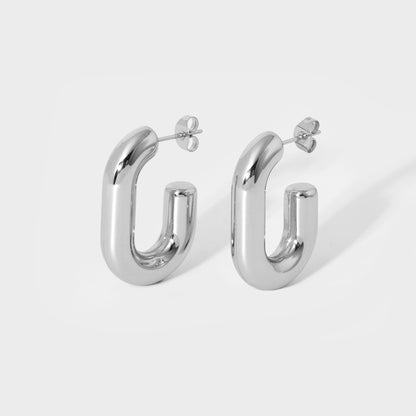 Geometric U Link Earring-Silver-Shop our collection of romantic and stylish heart hoop earrings online. Find the perfect accessory to express your love and elevate your style. Purchase now!💟-Dazzledvenus