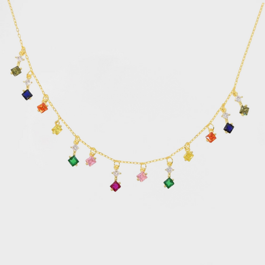 Rainbow Charms Colorful Necklace-Add a pop of color to your look with our Rainbow Charms Colorful Necklace. Shop now for a colorful and stylish accessory to brighten up any outfit. Get yours!-Dazzledvenus