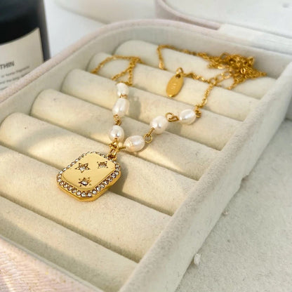Royal Stars Minimalist Pearl Necklace-Discover sophistication with our Royal Stars Minimalist Pearl Necklace. Elevate your style with this timeless accessory. Order yours today! 🏆-Dazzledvenus