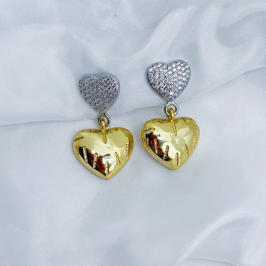 Sparkle Hearts 3D Drop Stud Earring--Dazzledvenus