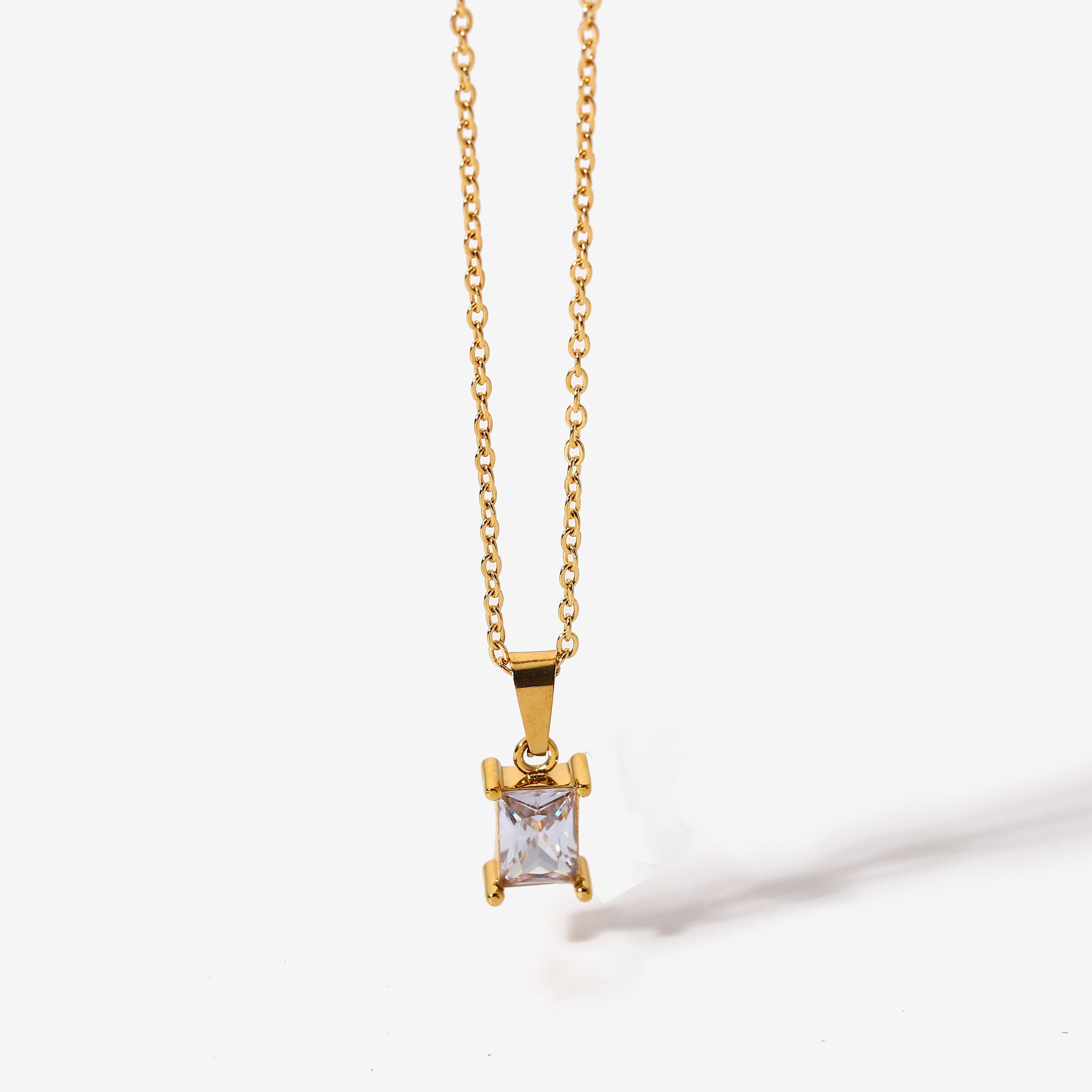 Square Cut Solitaire Minimal Pendant Necklace--Dazzledvenus